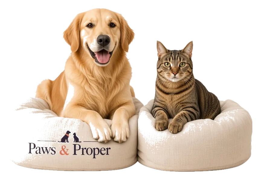 A dog and a cat on Paws & Proper beds